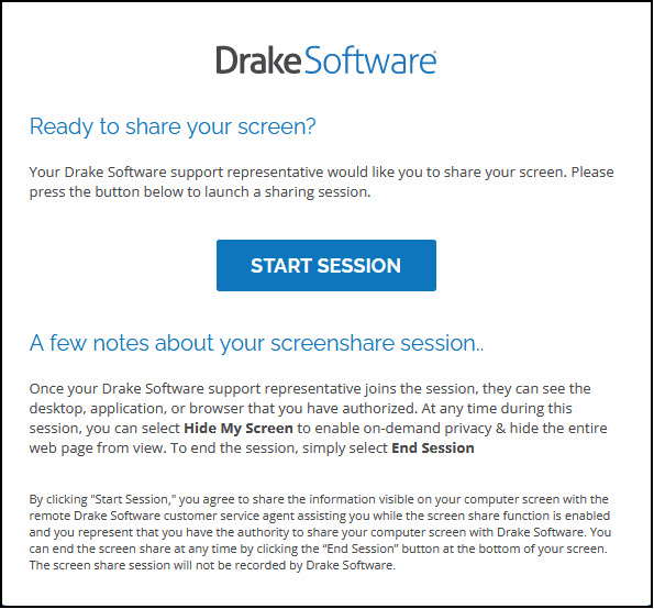 Image showing the Start Session page.